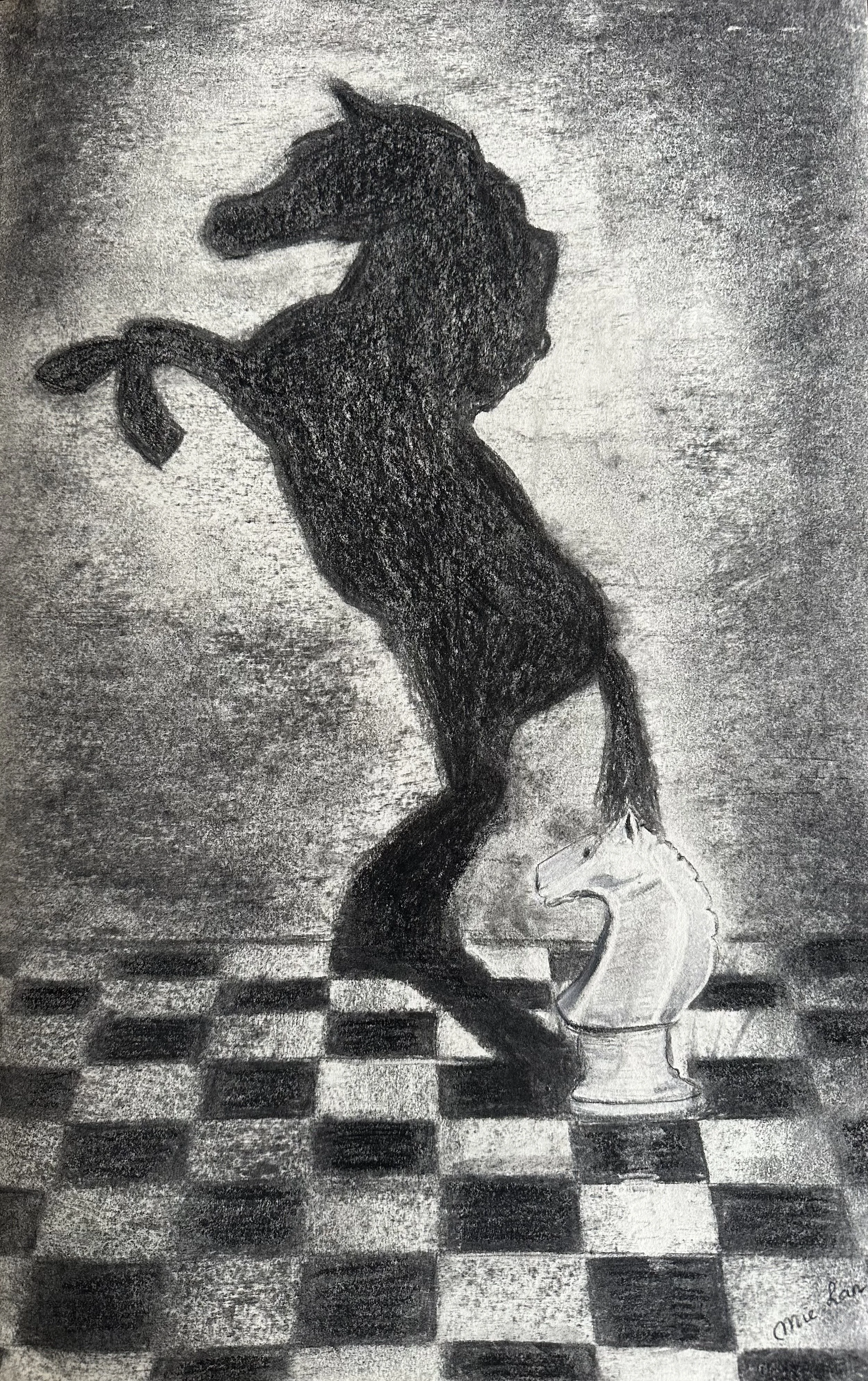 NAME: A Piece of Chess
DESCRIPTION: This charcoal drawing portrays a single chess piece, a symbol of strategic thinking and intellectual prowess. This artwork celebrates the timeless allure of the game of chess. It shows that there can be more to you