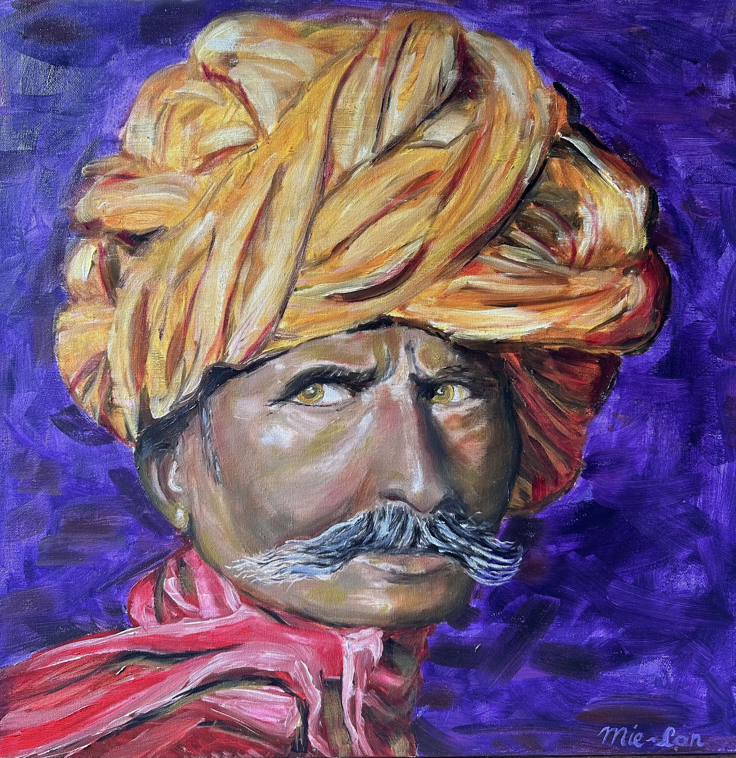 NAME: Man with the Turban
DESCRIPTION: Experience the Indian culture with our captivating painting featuring a portrait of this intriguing man adorned in a traditional turban. This exquisite artwork celebrates the timeless elegance and cultural herit