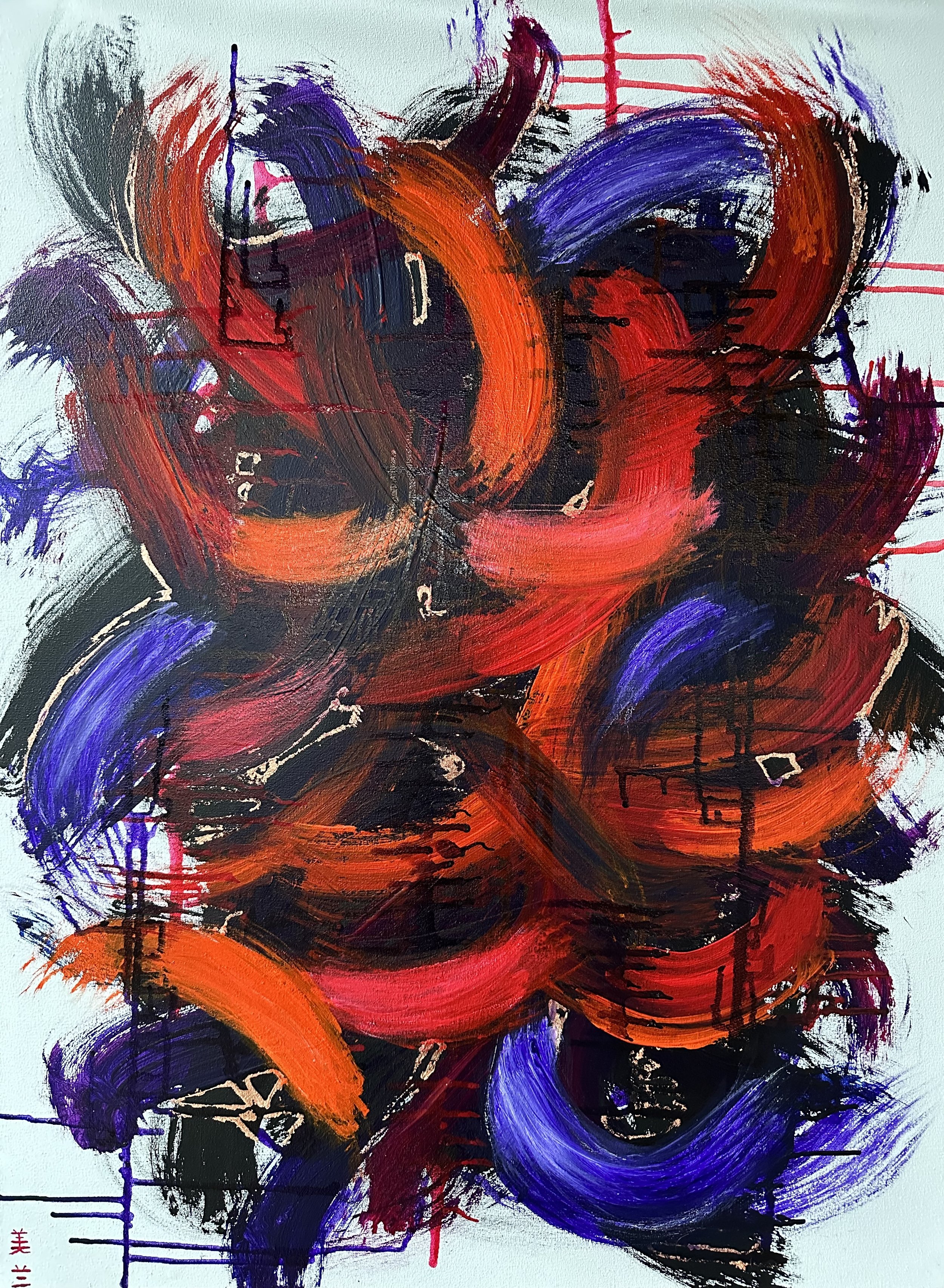 NAME: Love conquers All DESCRIPTION: Embark on a deeply personal journey through our evocative painting, born from a challenging period in my life and painted purely by instinct. The canvas begins with bold black lines symbolizing darkness and advers