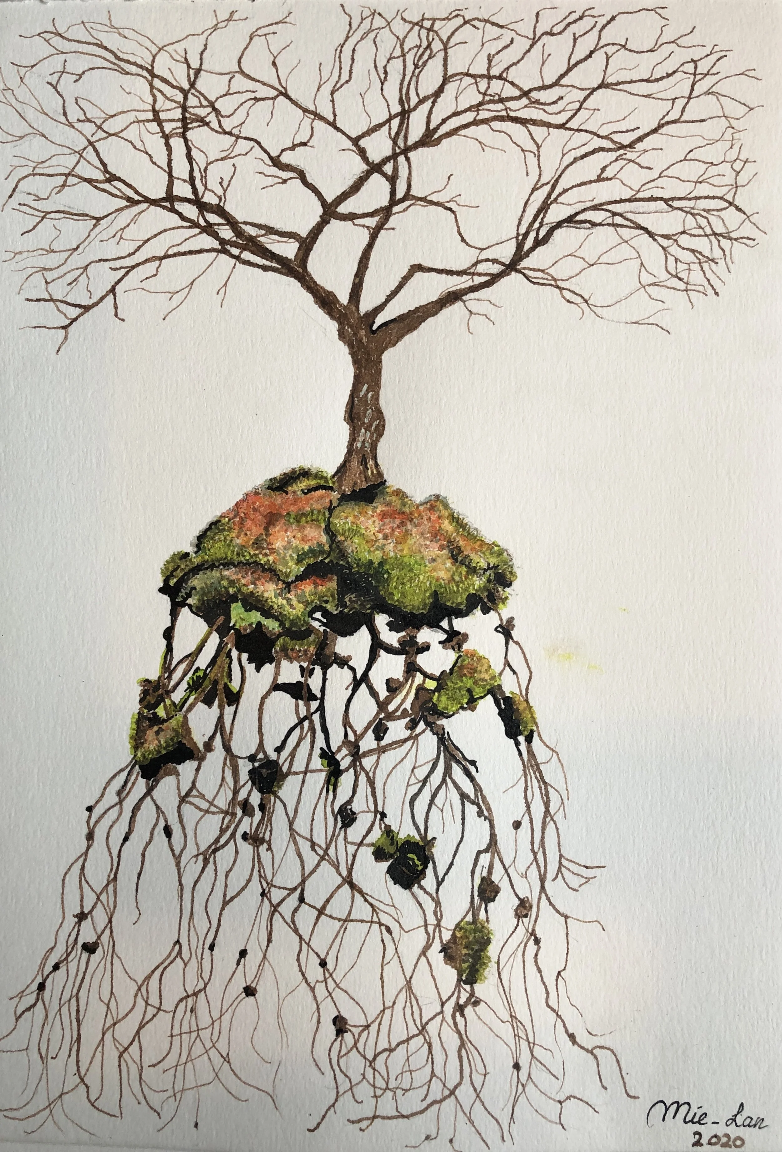 NAME: Roots & Branches DESCRIPTION: Crafted with meticulous attention to detail, this drawing captures the beauty and complexity of nature in all its forms. Beneath the surface, the tree's roots spread outwards in a complex web of strength and resili