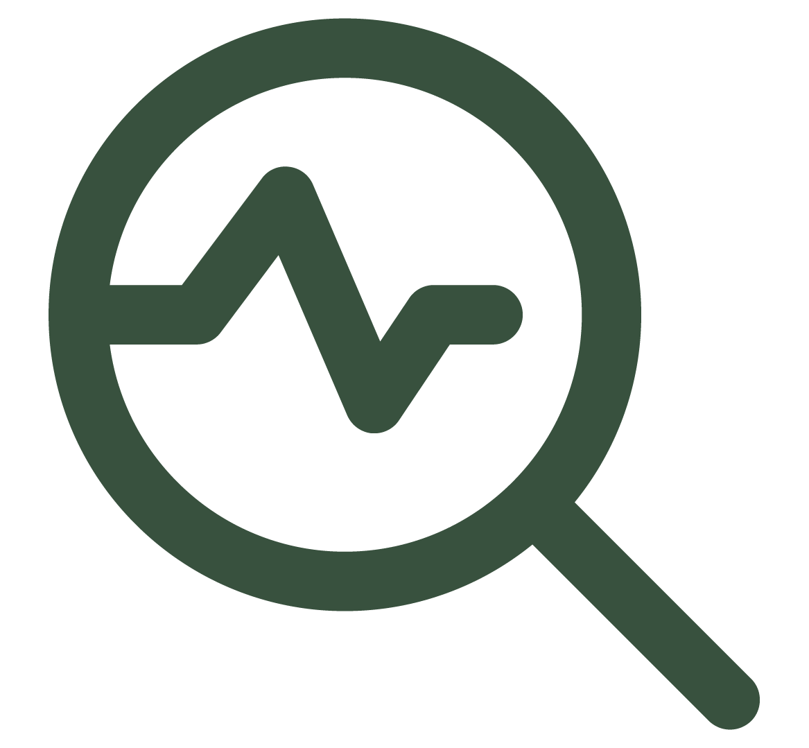 Loupe avec une ligne de graphique de santé ou de monitoring médical à l'intérieur.