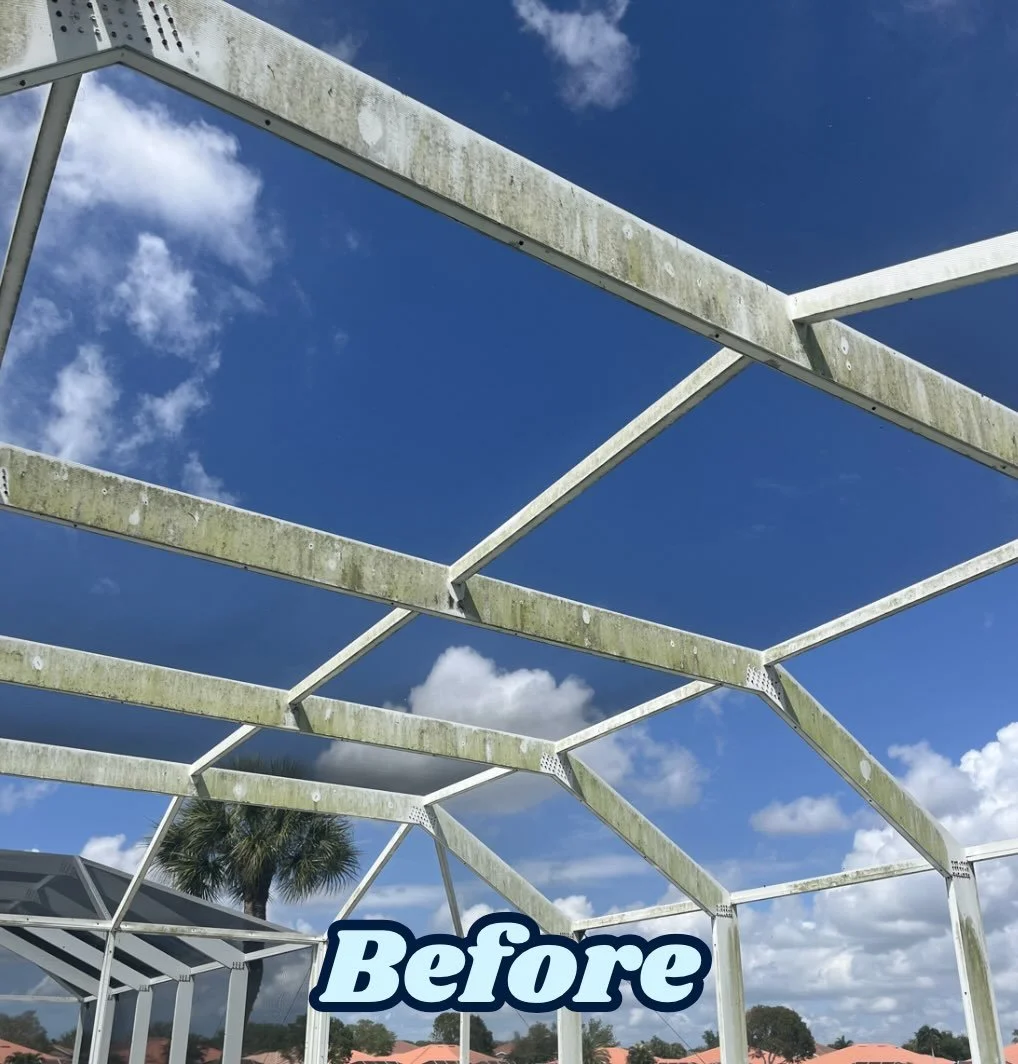 Is your lanai or pool cage in need of a cleaning. We offer professional soft washing solutions that eliminate all organic growth and stains without damaging delicate painted surfaces. Contact us today for a Free Estimate! 
&bull;
&bull;
&bull;
#press