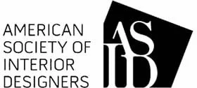 Logo of the American Society of Interior Designers, featuring black and white text and geometric shapes.