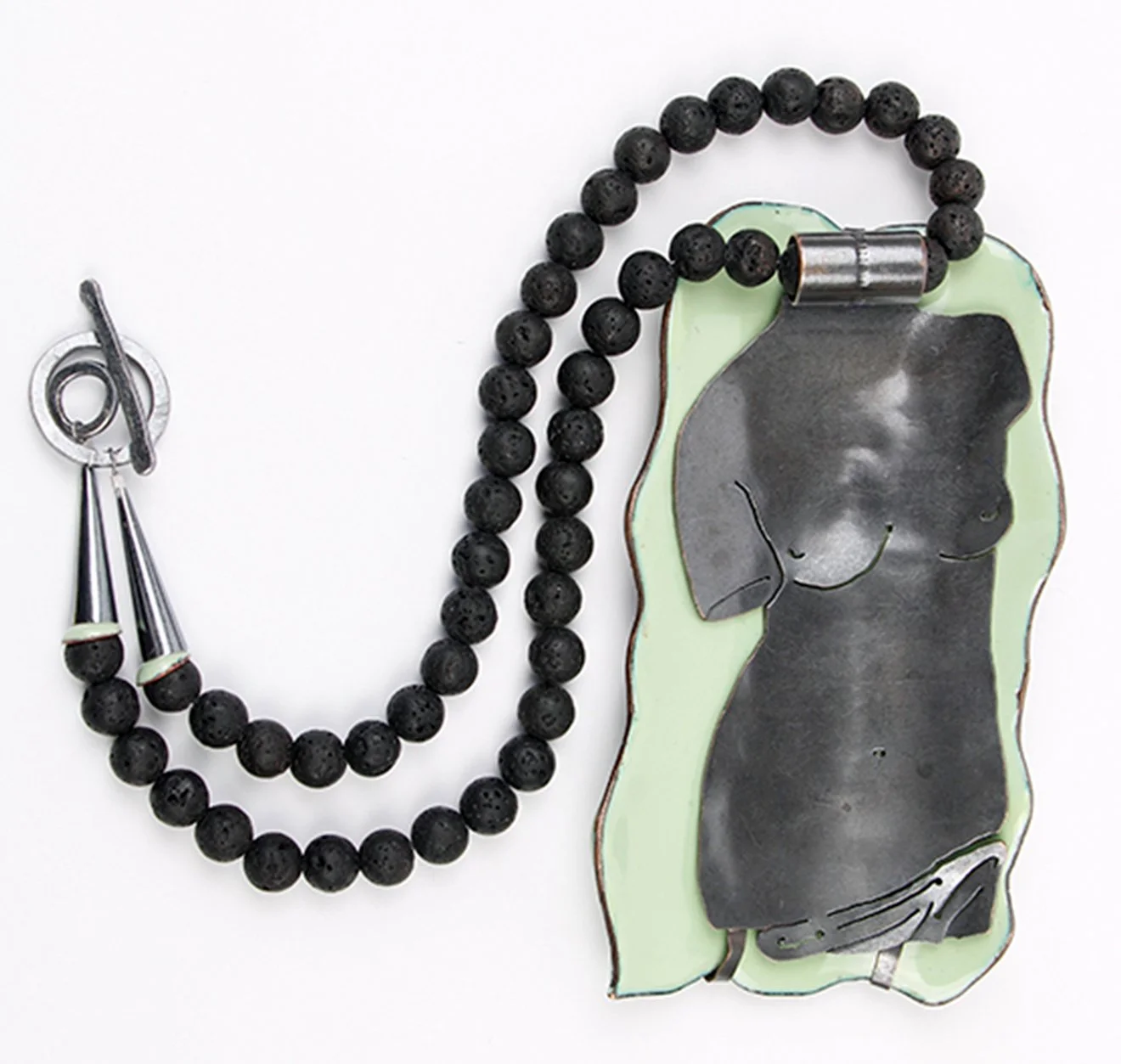 Back of Guerrilla Girl Necklace with lava. beads