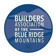 Logo of the Builders Association of the Blue Ridge Mountains, NC, featuring a mountain graphic and blue and white text.