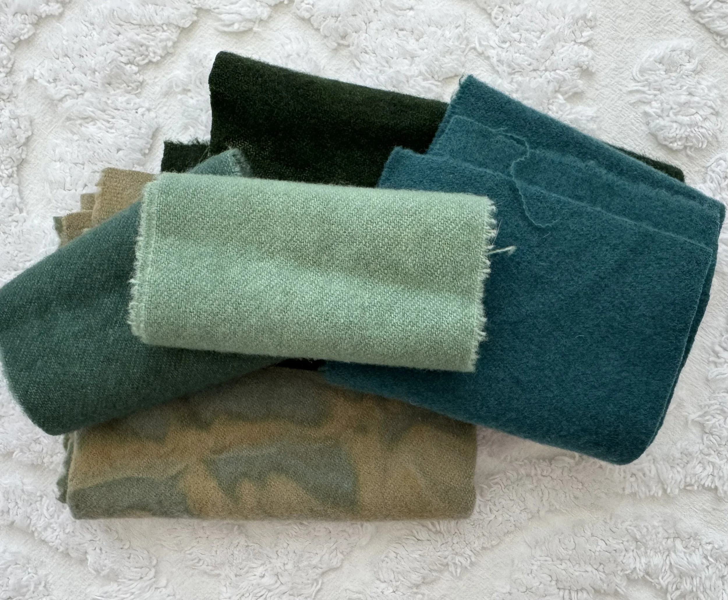 Wool Bundle in Teal, Dark Green, and Soft Green