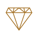 A simplified illustration of a diamond gemstone with a faceted cut.