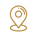 A gold outline map pin icon on a white background.