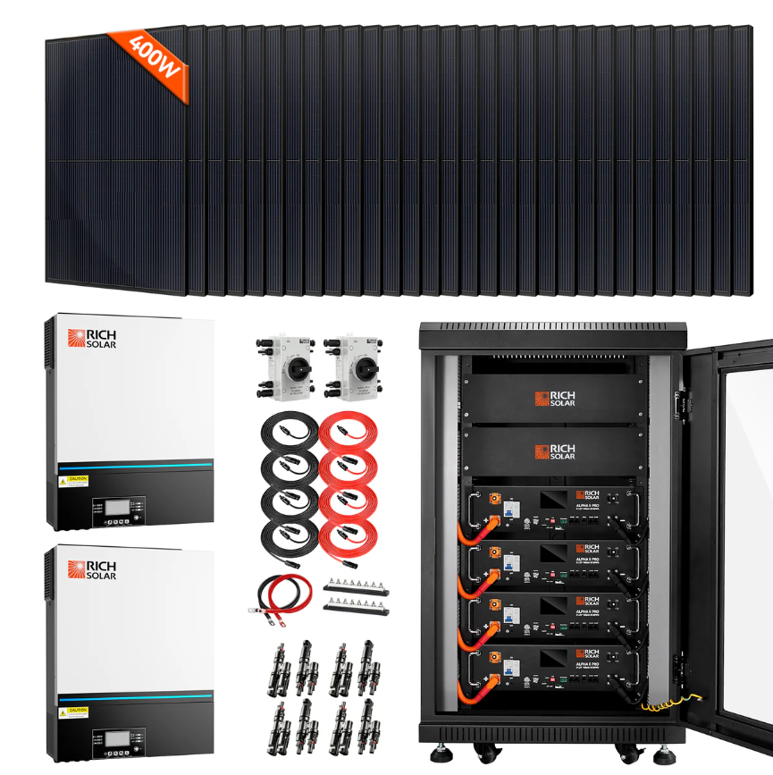 Complete Off-Grid Solar Kit | 32 x MEGA 400 Solar Panels | 13,000W 120/240V Output | 48VDC