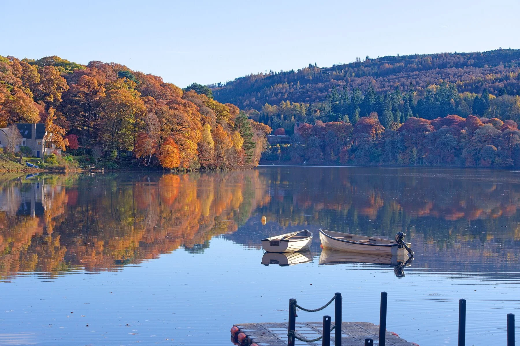 A moment of pure Highland calm, Autumn Stillness on the River Garry captures Pitlochry at its most enchanting. The river lies glass‑smooth beneath a canopy of blazing golds and russet reds, each leaf mirrored with perfect clarity in the quiet water. 