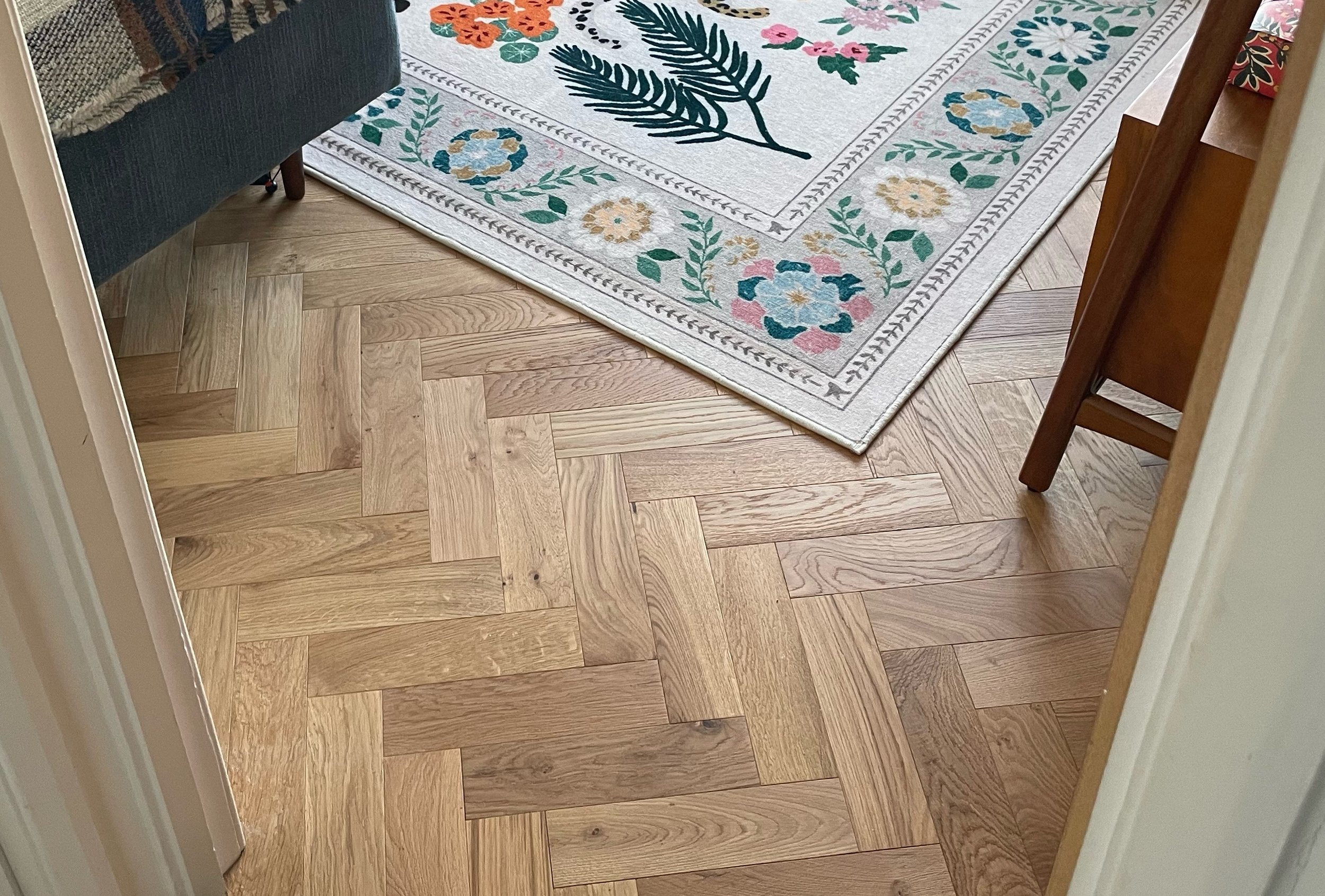 Classic herringbone, living room, Muswell Hill
