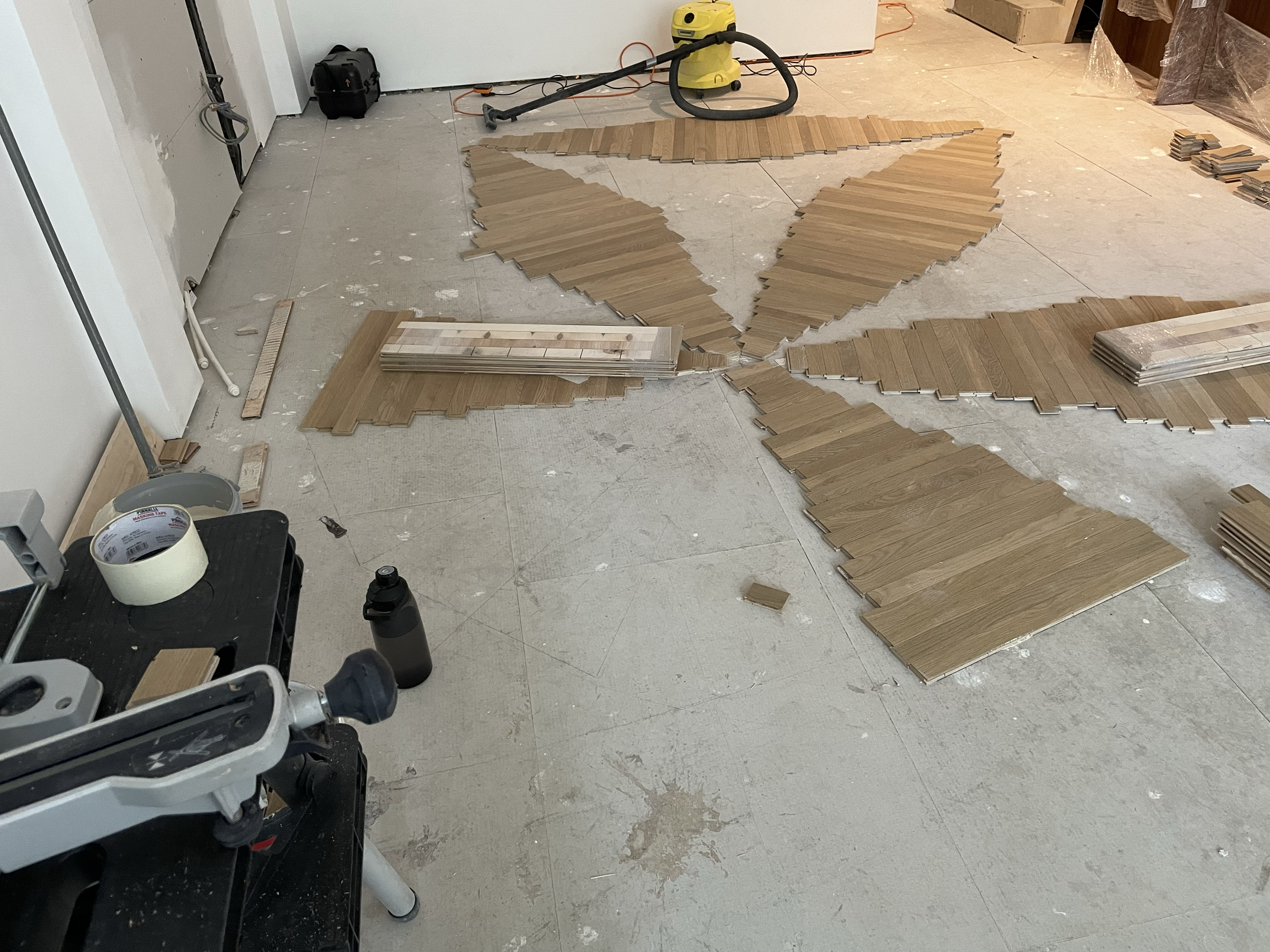 Bespoke floor installation in progress. 