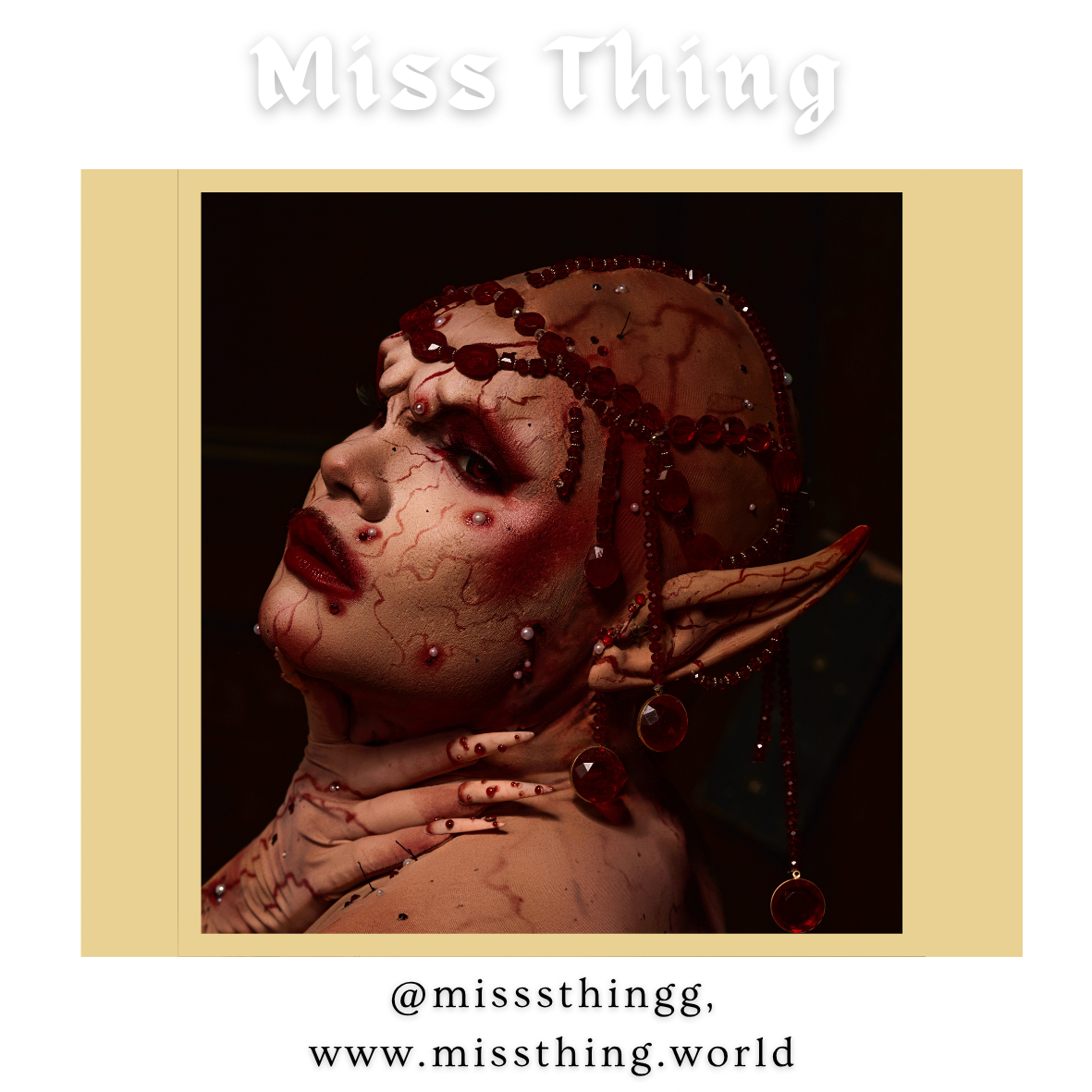 Miss Thing is a transdisciplinary drag artist based in philadelphia, PA. 
His/their/her work explores camp irreverence and the inextricable relation of the body/self to the art of drag. Within an art form typically known for its subversion of popular