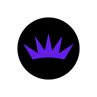 Black background with a purple crown symbol in the center.