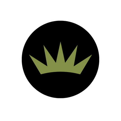 Green crown symbol on black background.