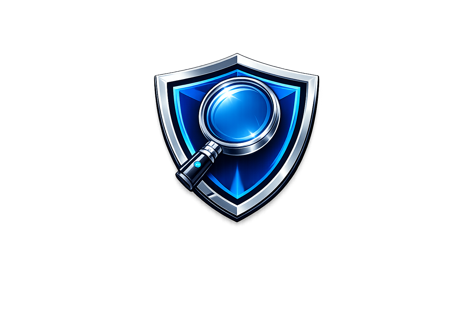 A digital illustration of a shield with a magnifying glass on it, symbolizing security and protection.