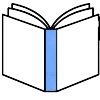 Open book icon with blue spine and black pages. Used in footer of book website for short stories.