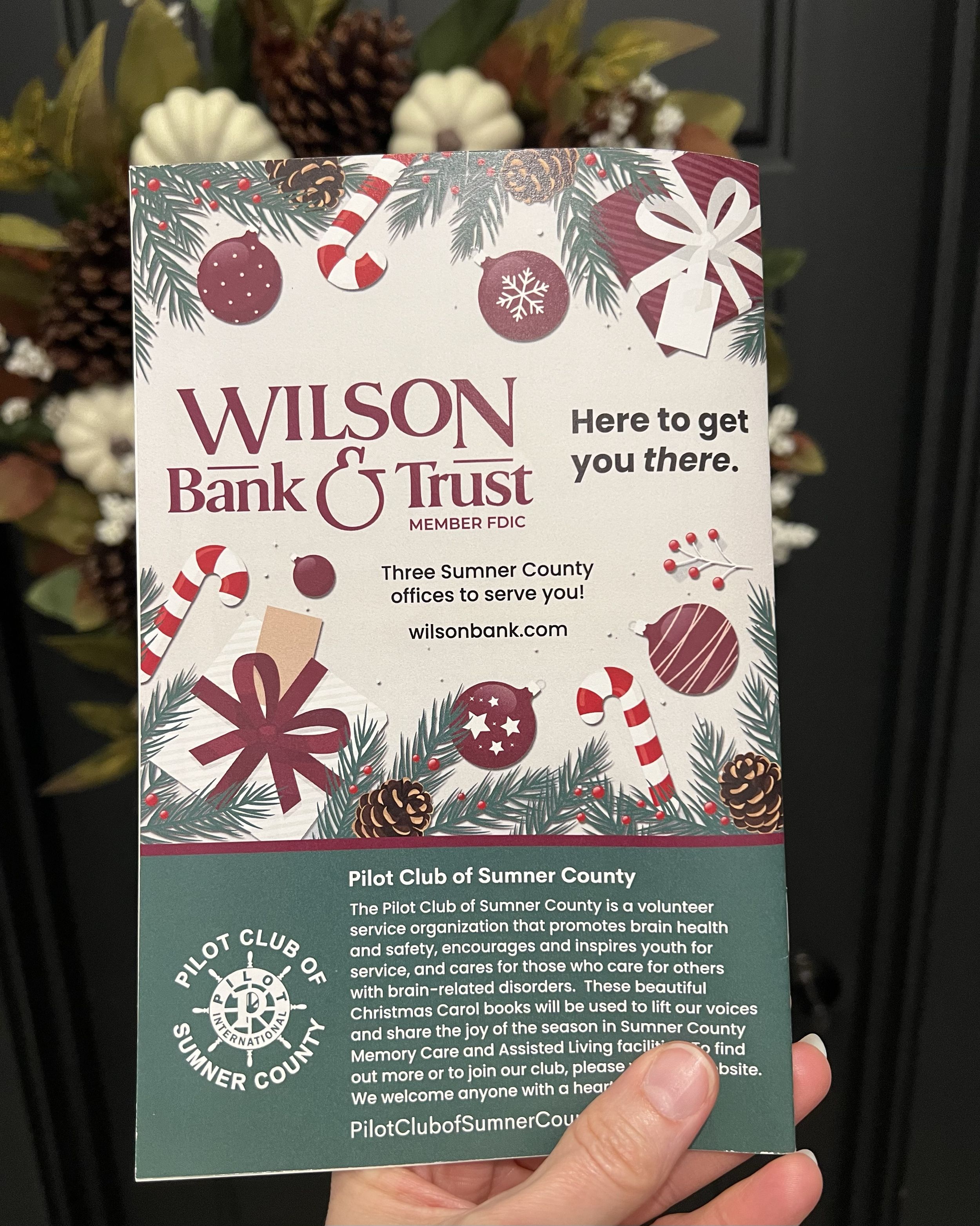 THANK YOU to Wilson Bank & Trust for sponsoring our 2025 Christmas Carol Booklet!