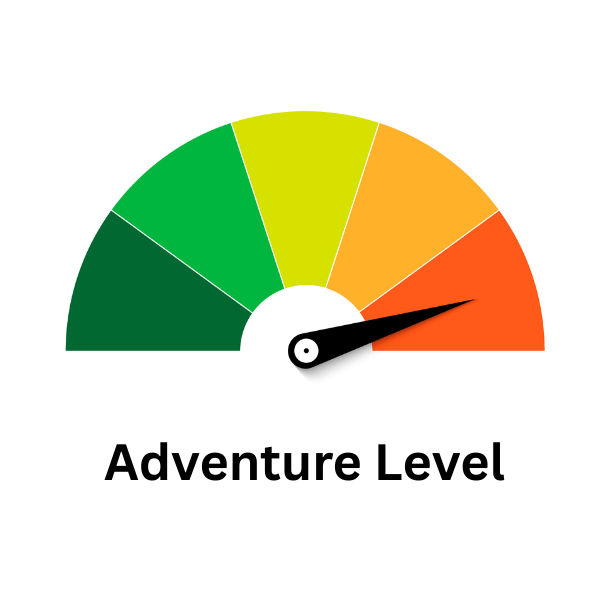 A gauge meter with a needle pointing to the orange-red zone, indicating a high level.