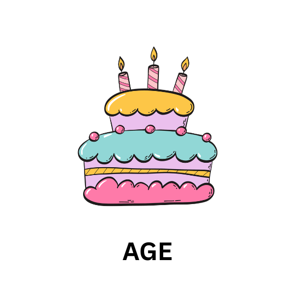 Colorful cartoon birthday cake with three lit candles on top and pink, yellow, purple, blue, and red icing layers.