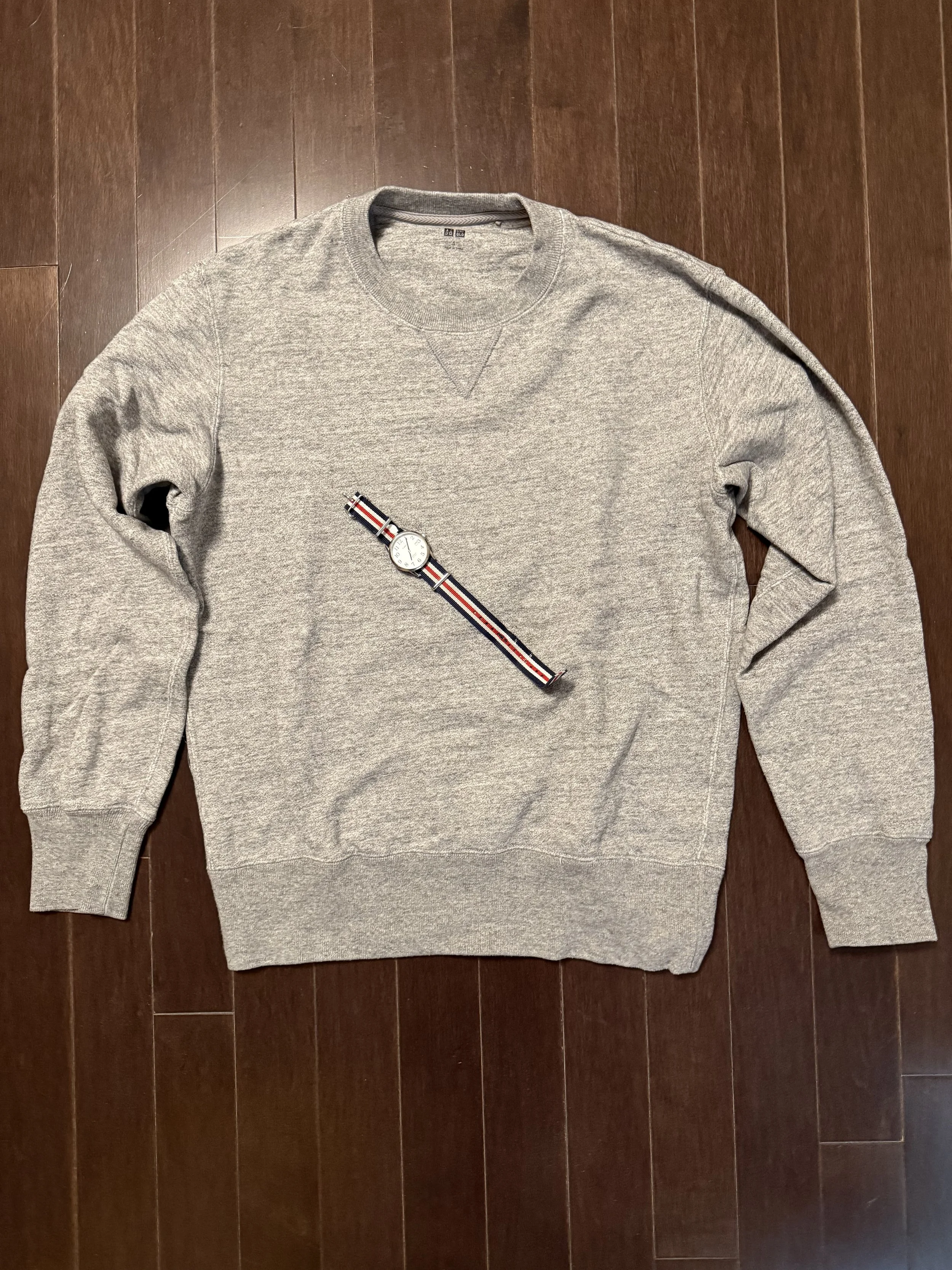 Grey Crewneck Sweatshirt & Timex Easy Read with nato strap