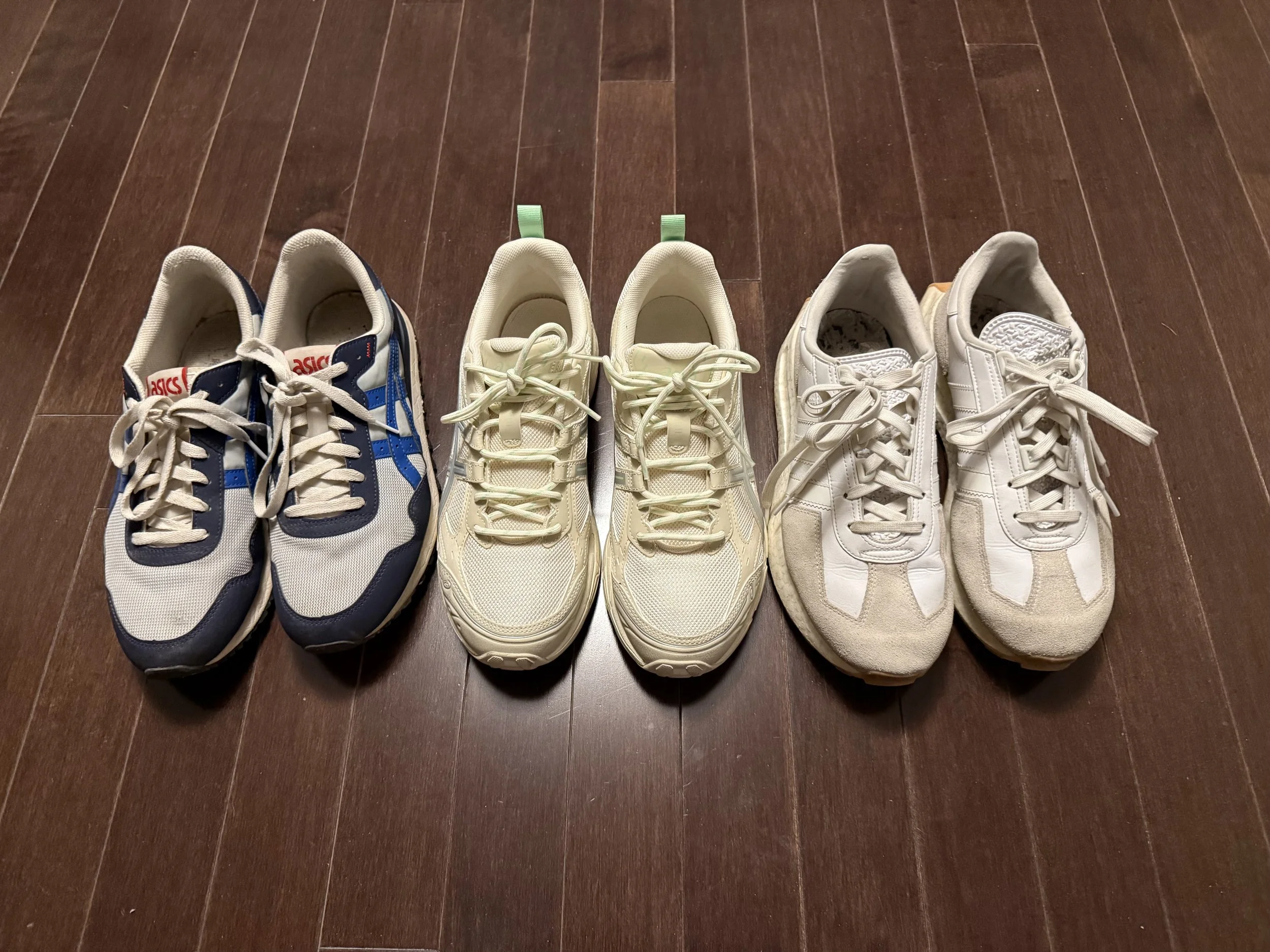 Right - Adidas Retropy E5, Middle - Asics Gel, Left - Asics Tiger Runner 2