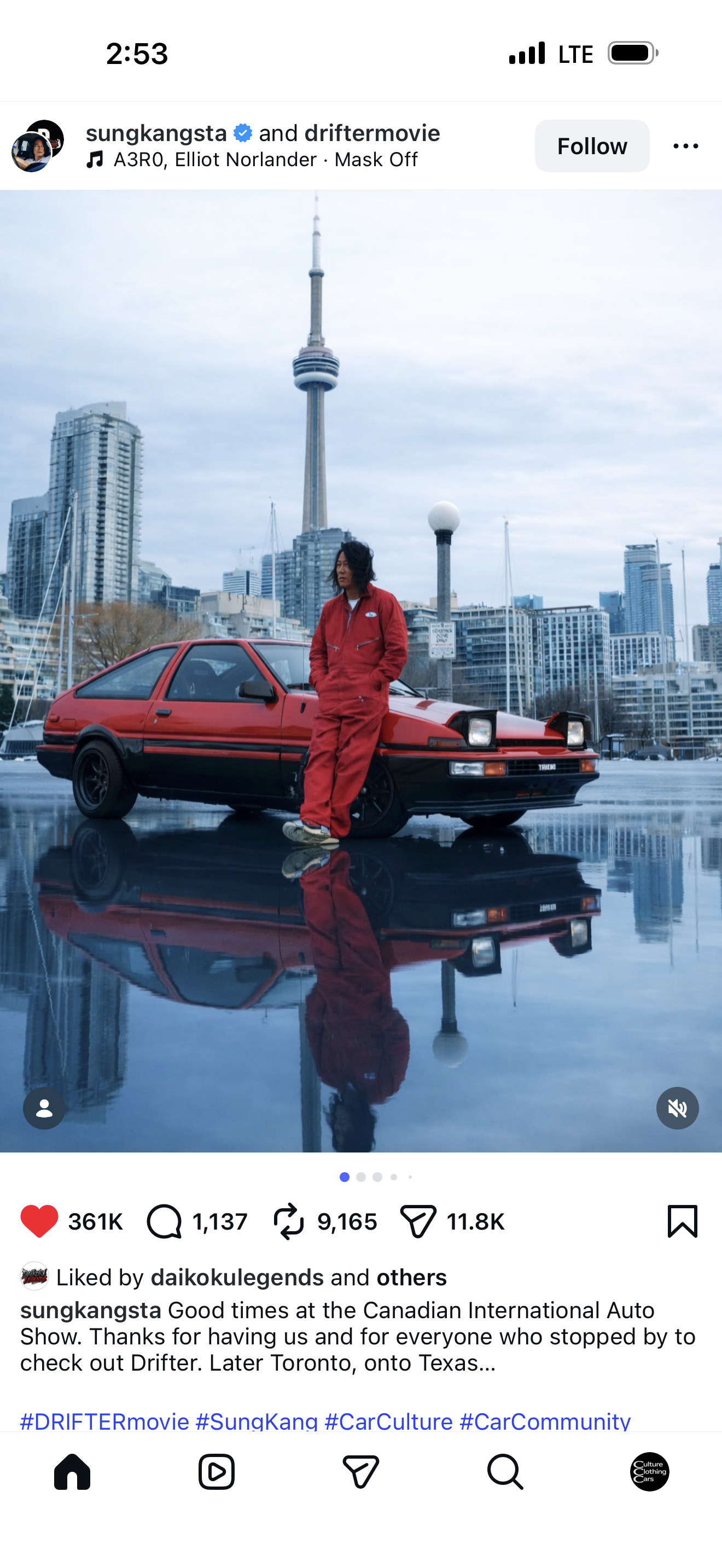 Sung Kang’s IG post on visiting Canadian International Auto Show in Toronto