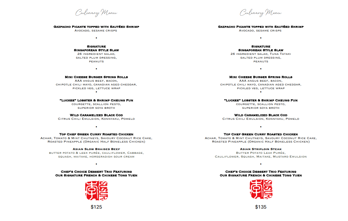 Set menu at Lee Restaurant