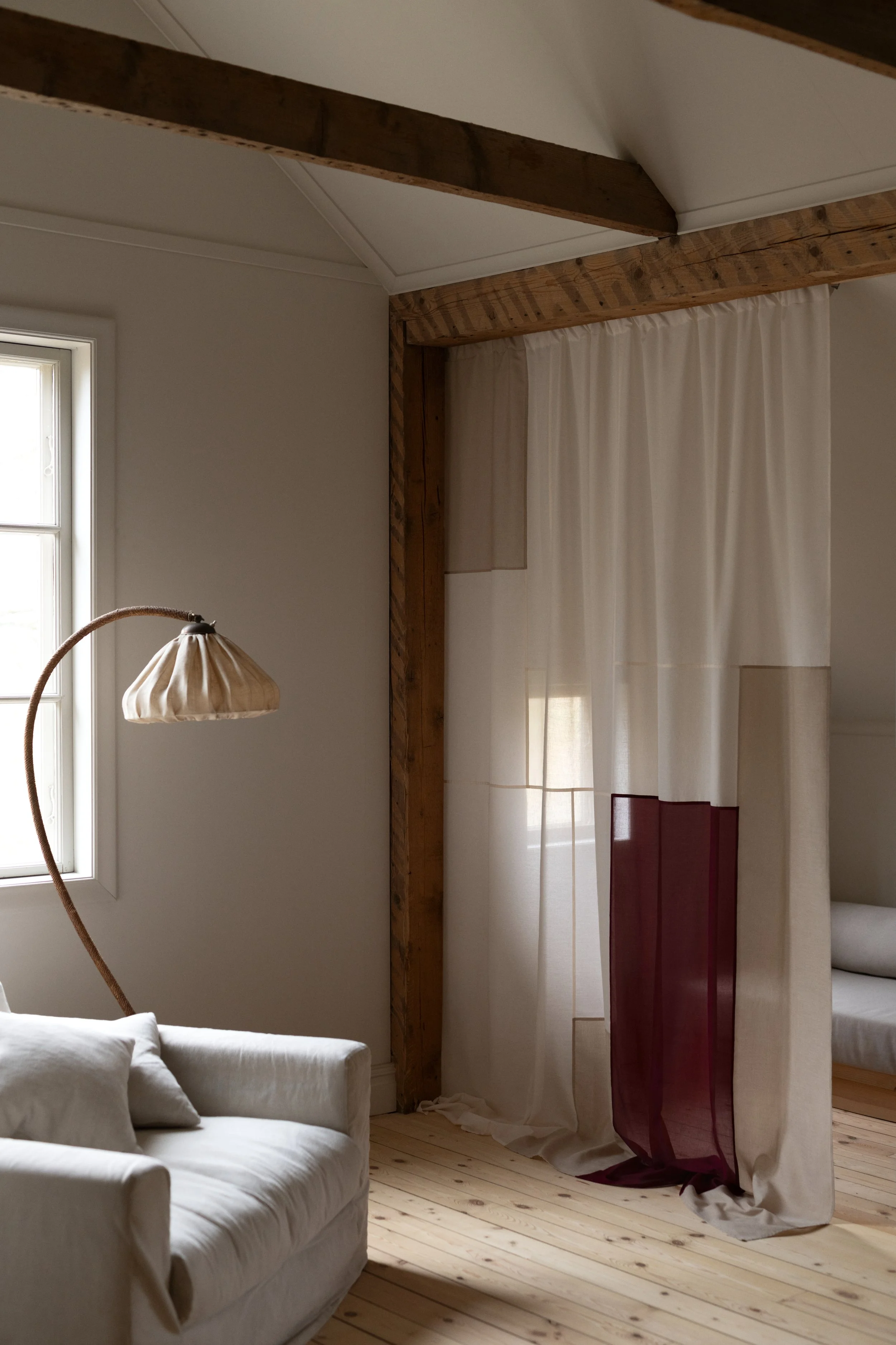 Handmade Pojagi Curtain – Burgundy Accent