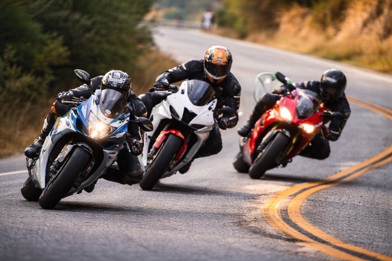 A Men's Guide to Motorcycle Safety - 3 motos on road