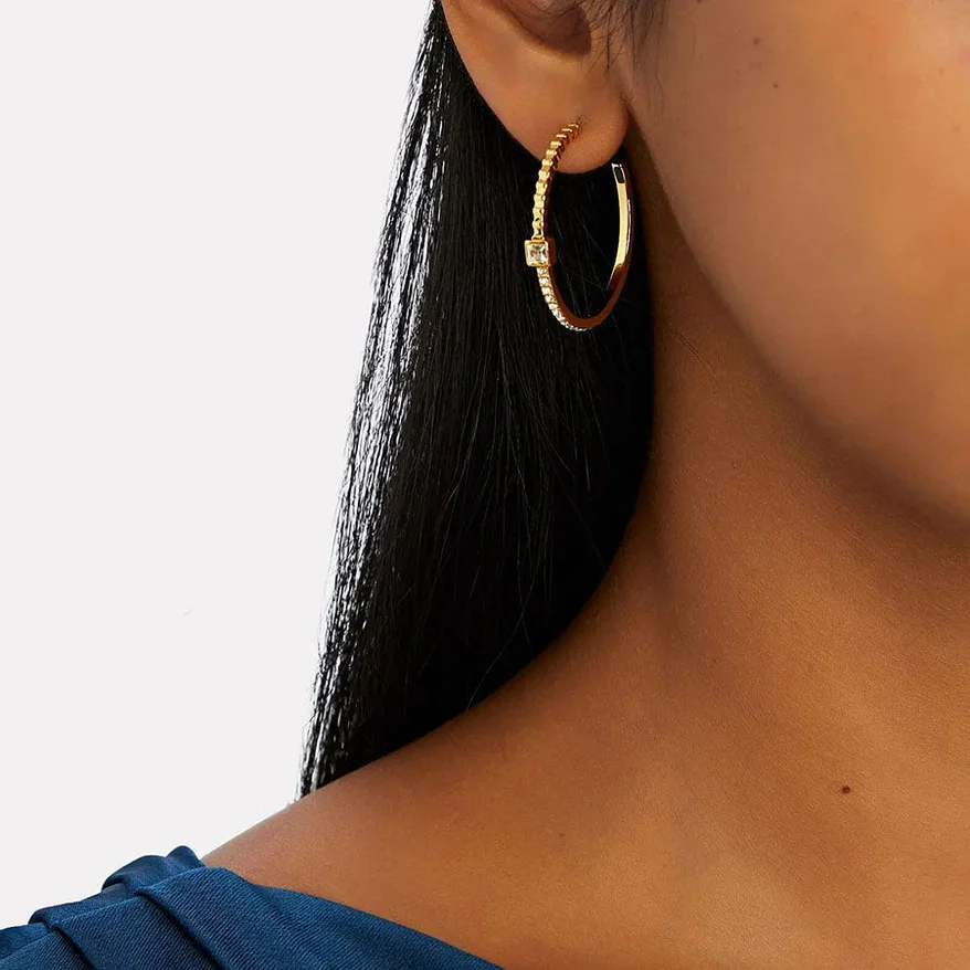 Womens-Gold-Ribbed-Hoop-Earrings