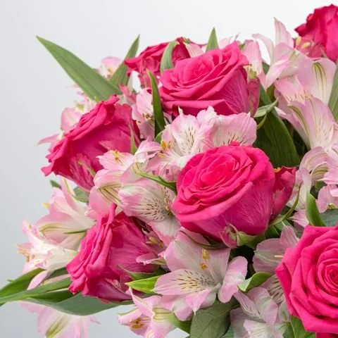 Roses and Alstroemeria with Vase