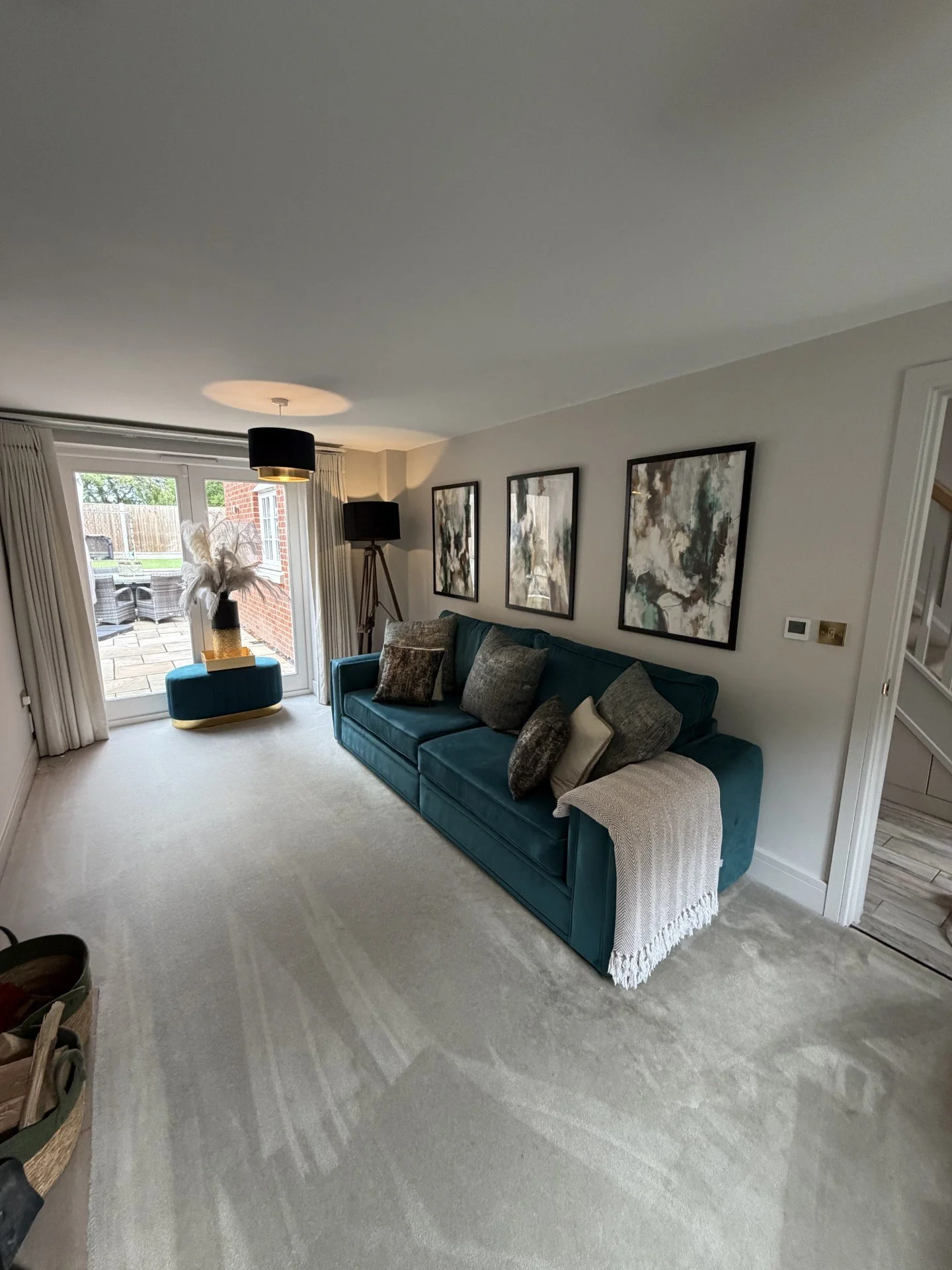 Full lounge redecoration completed in Sandon, Chelmsford, including the ceiling, walls and all woodwork. The light neutral finish creates a clean, modern look while complementing the customer's existing décor.