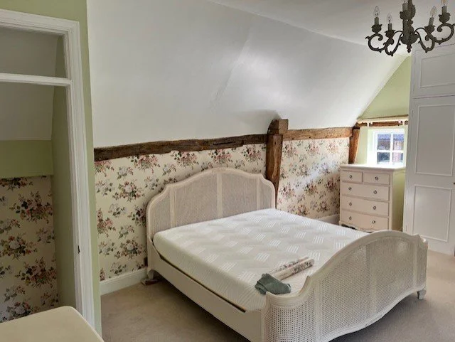 Bedroom full redecoration including wallpaper installation in Dedham, Essex by Bergman Decorations