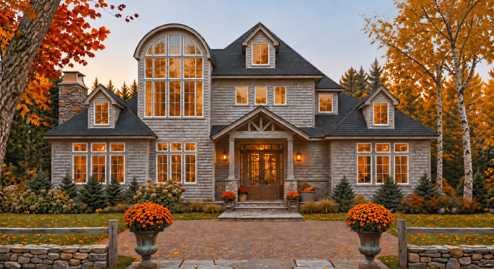 Country home in New England with a barrel roof to help with snow loads and extensive windows in the light tower.