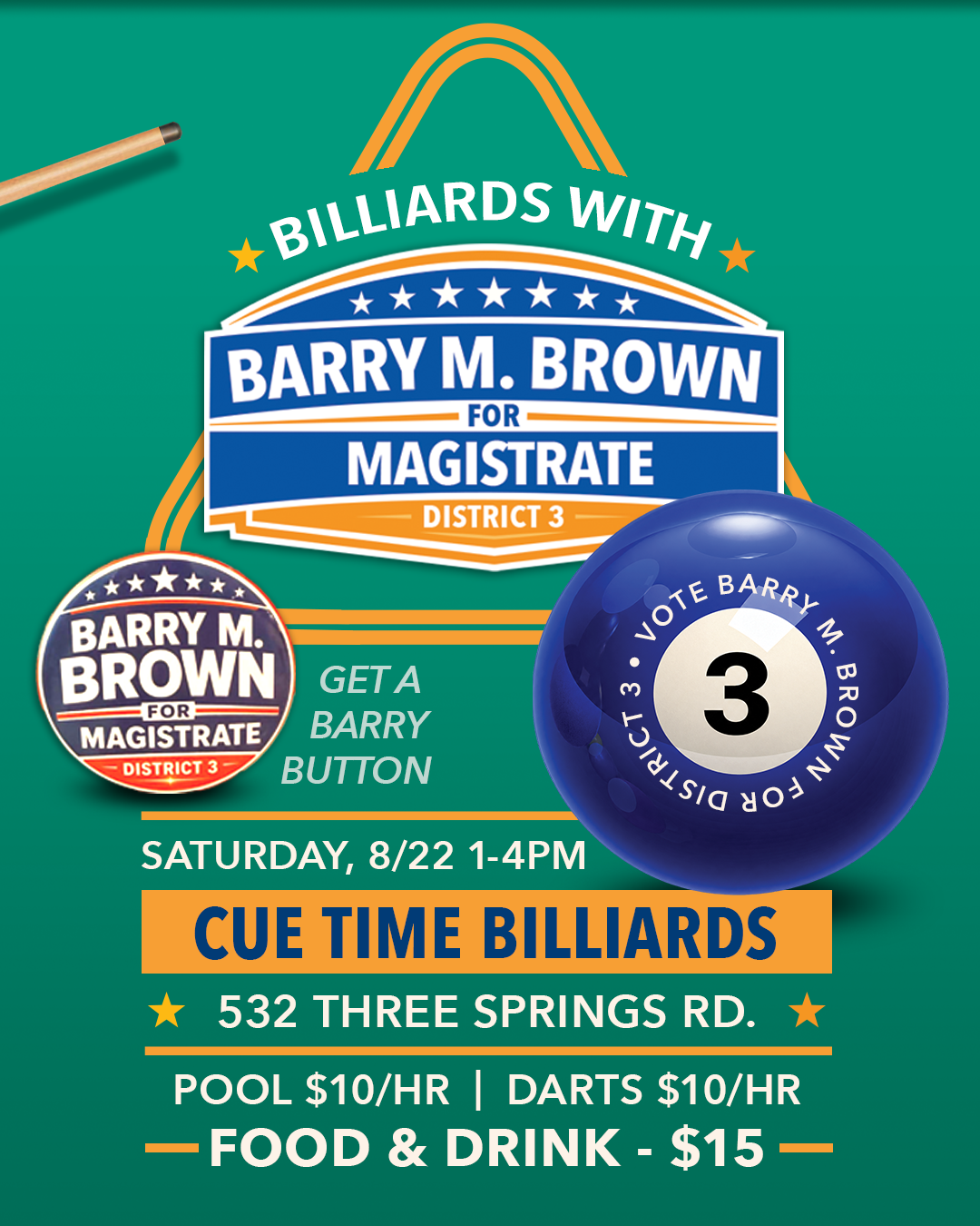 Barry M Brown fundraiser at Cue time billiards