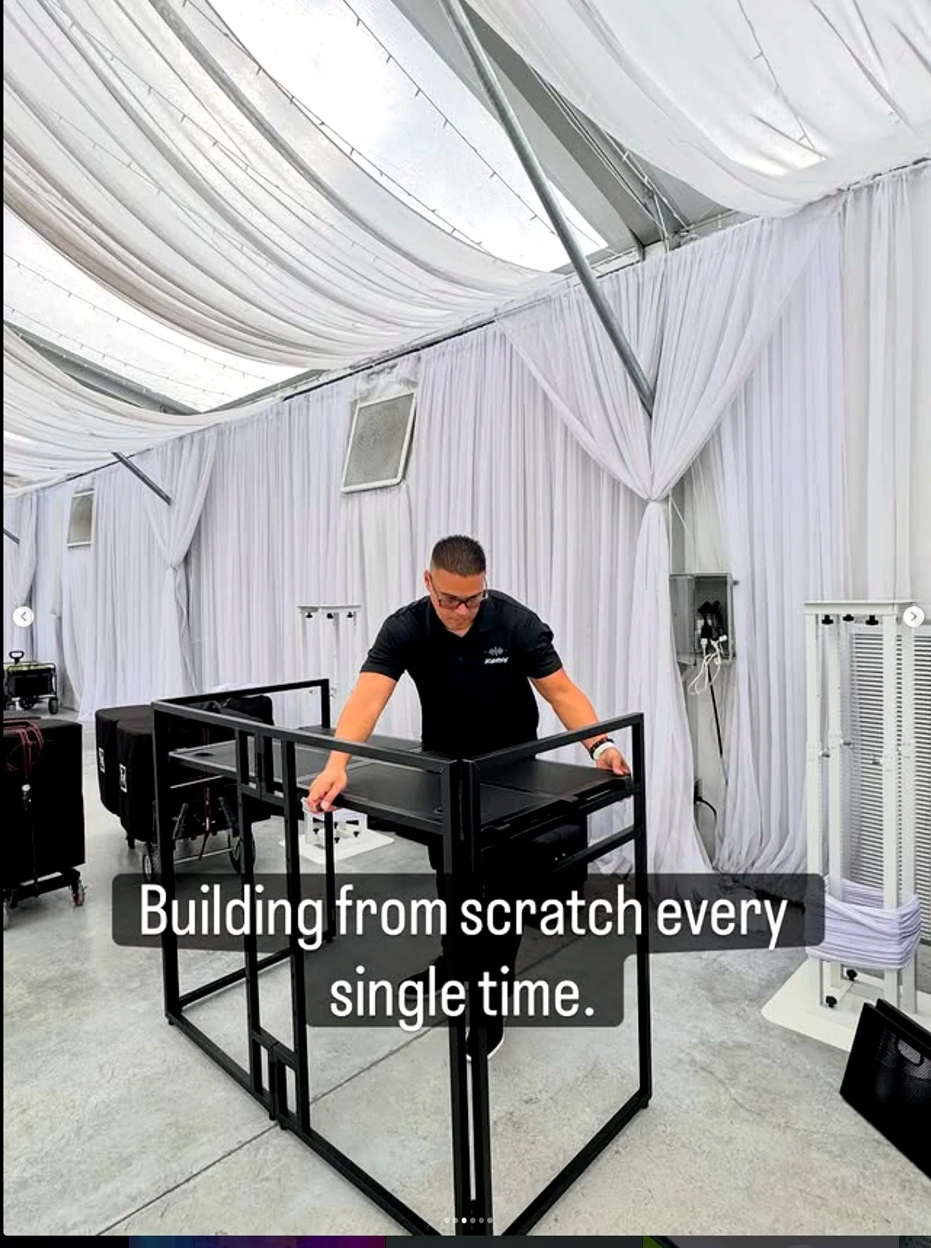 DJ booth being built piece by piece before a Miami wedding