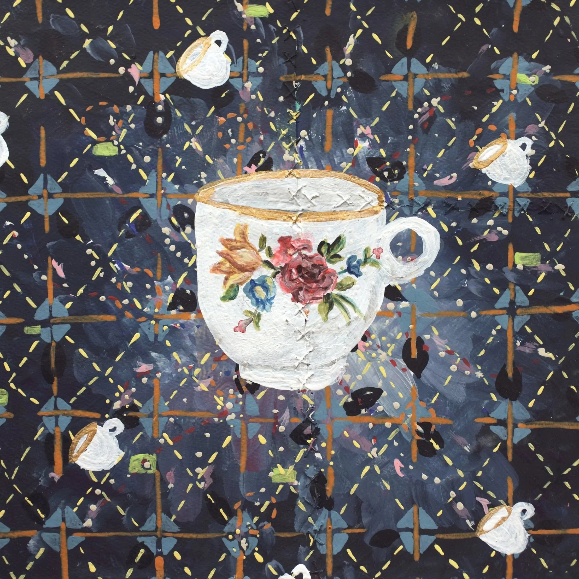  Domestic Mementos: 
Flo’s Teacup  
2017, Archival Print, Gold Paint  
9” x 9”