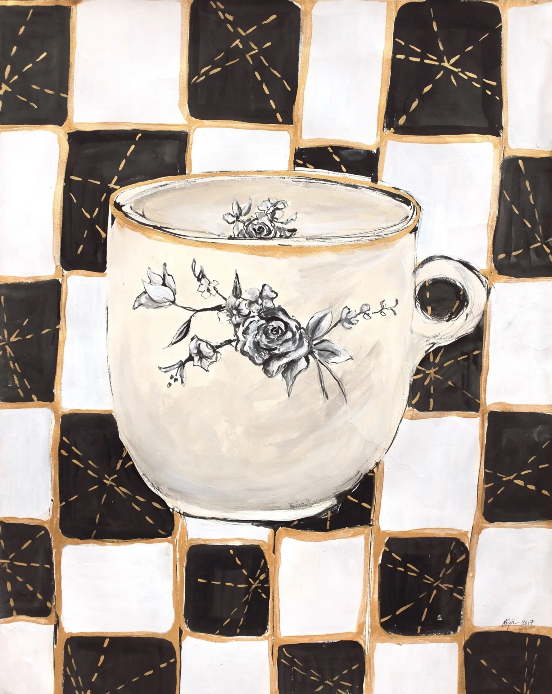  Domestic Mementos: 
Family Teacup  
2017, Archival Print, Gold Paint 
10”H x 8”W