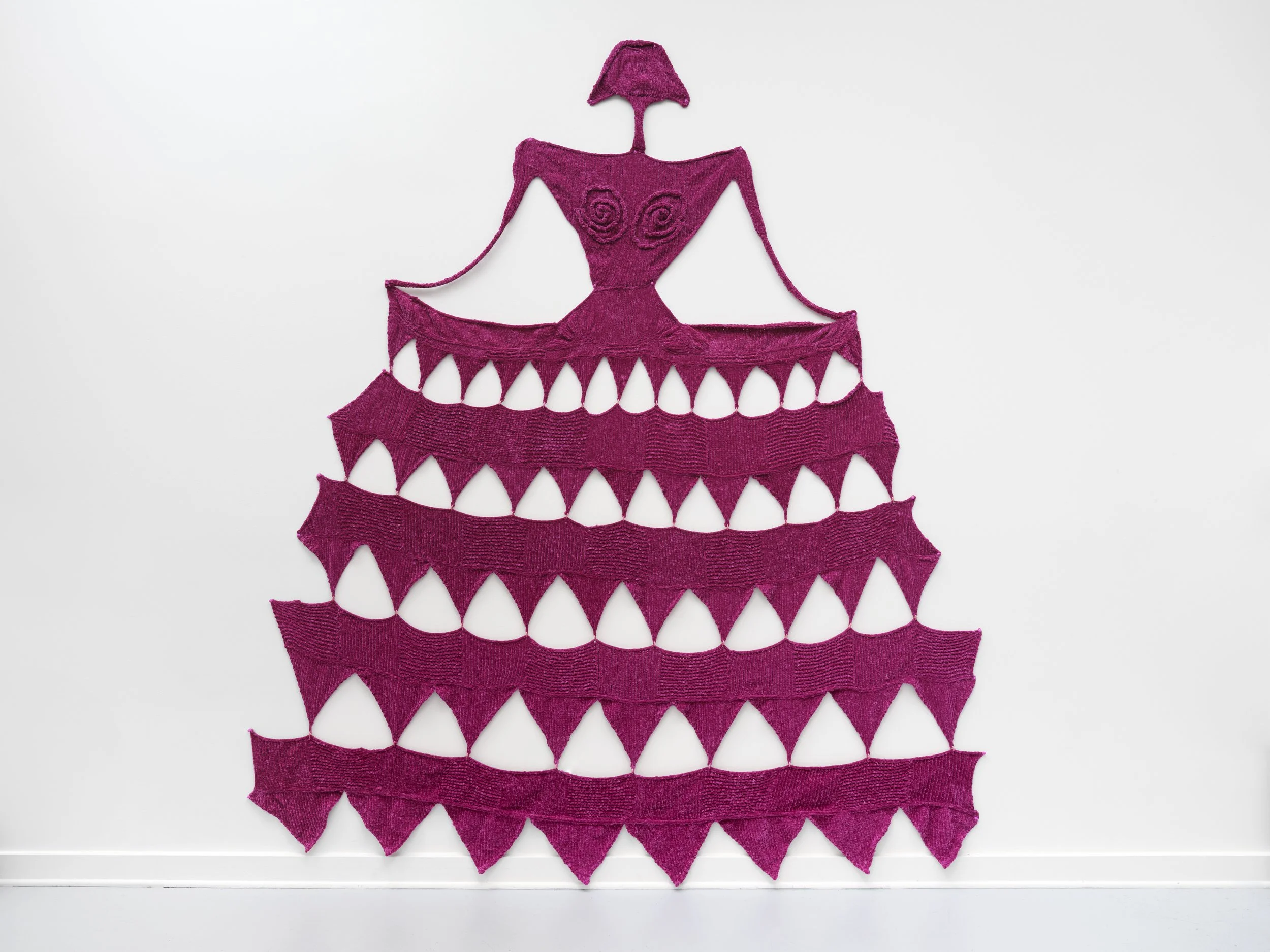  Knitted Figure 10  
2025,
Knitted Chenille Yarn, O-Rings 
96”H x 90”W 
