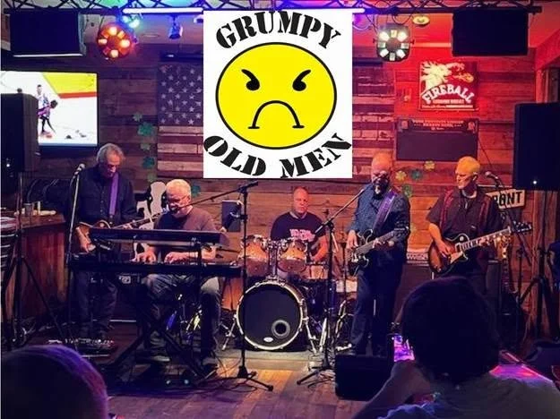 Grumpy Old Men performing live, featured by Old Man Music at OMTSPodcast.com, celebrating classic rock, live entertainment, and music for adults over 50.