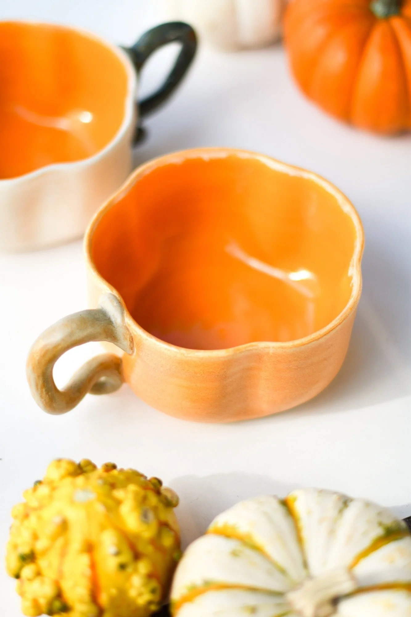 Pumpkin Orange Soup Bowl with Handle