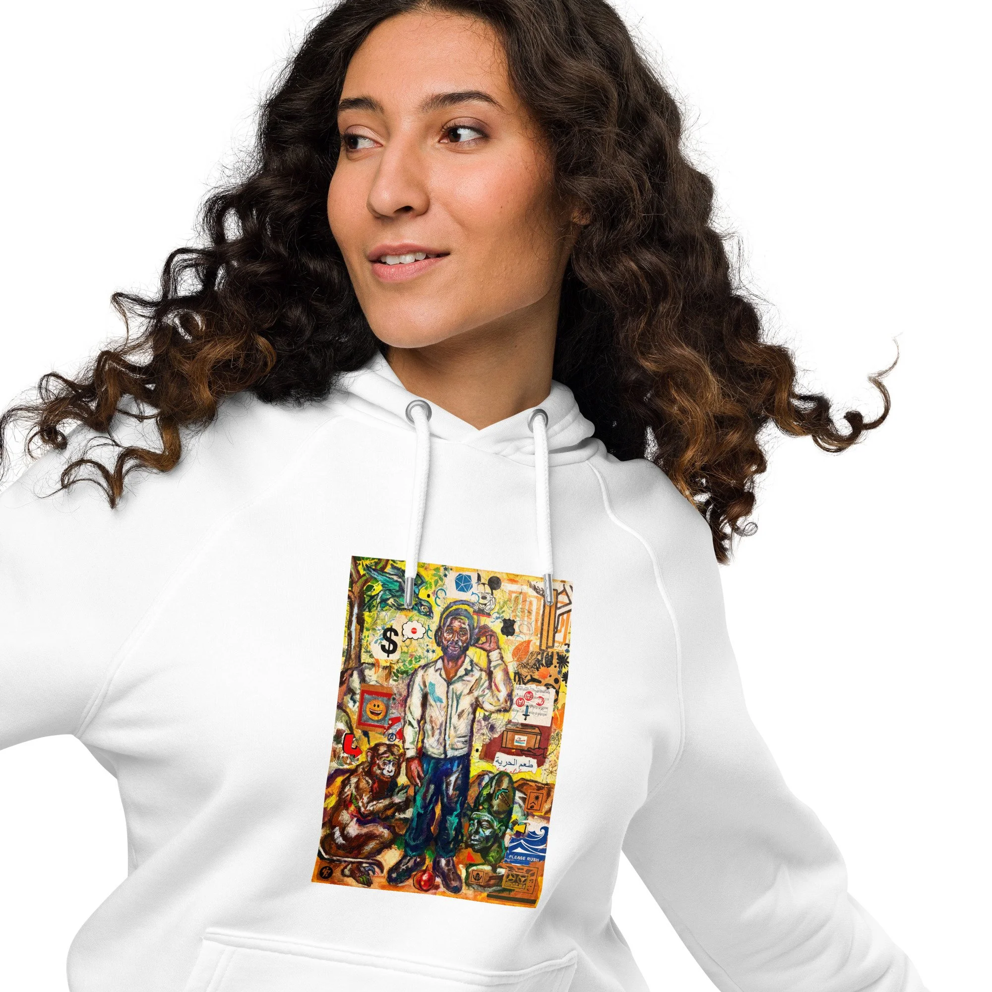 "In Whose Democracy? / The Once and Future King / Quran in The Unknown Republic" Unisex raglan hoodie