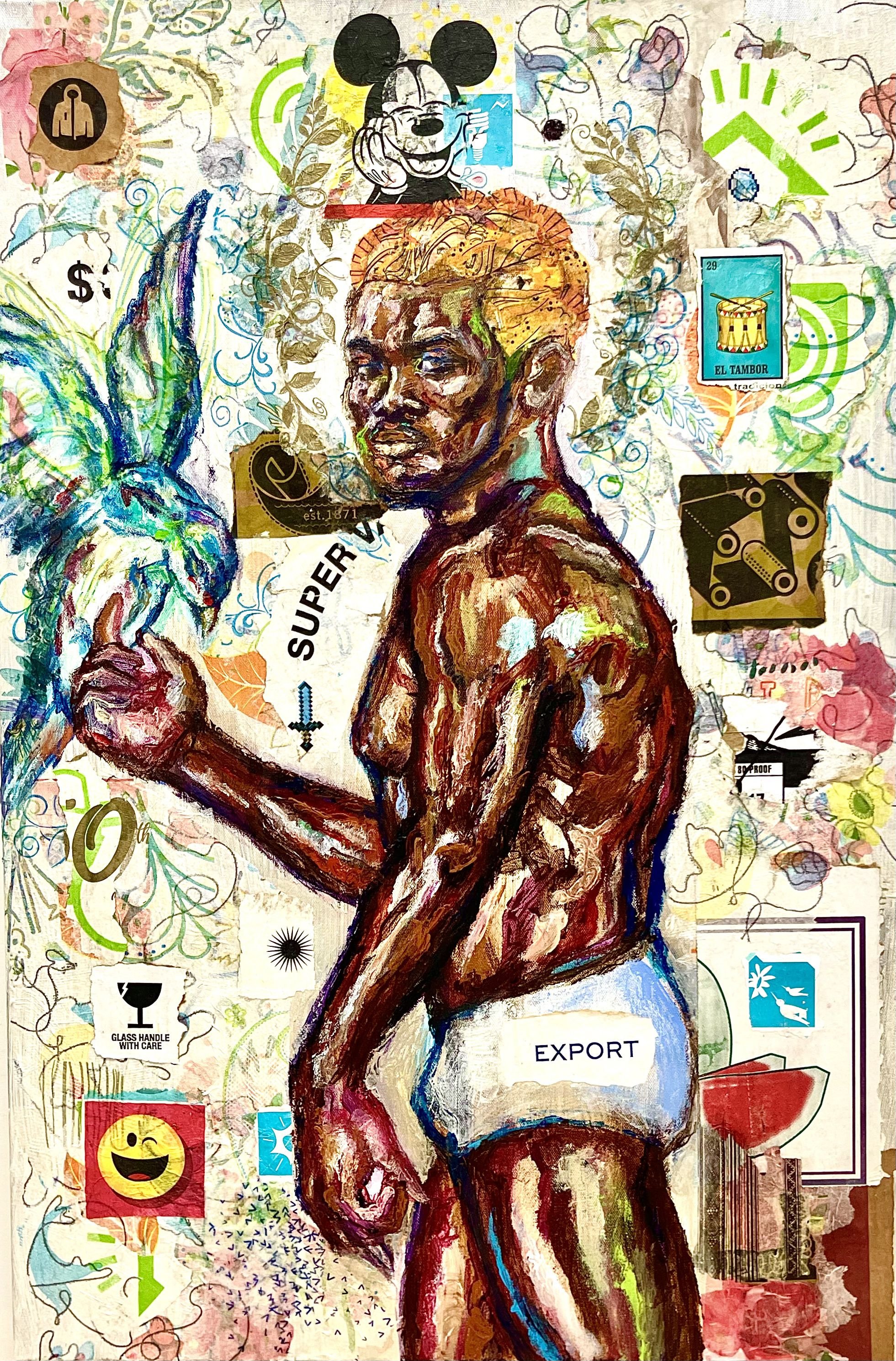 "The Unusual Prince / Once Upon a Dream"
Acrylic and mixed media collage on canvas
24" x 36"