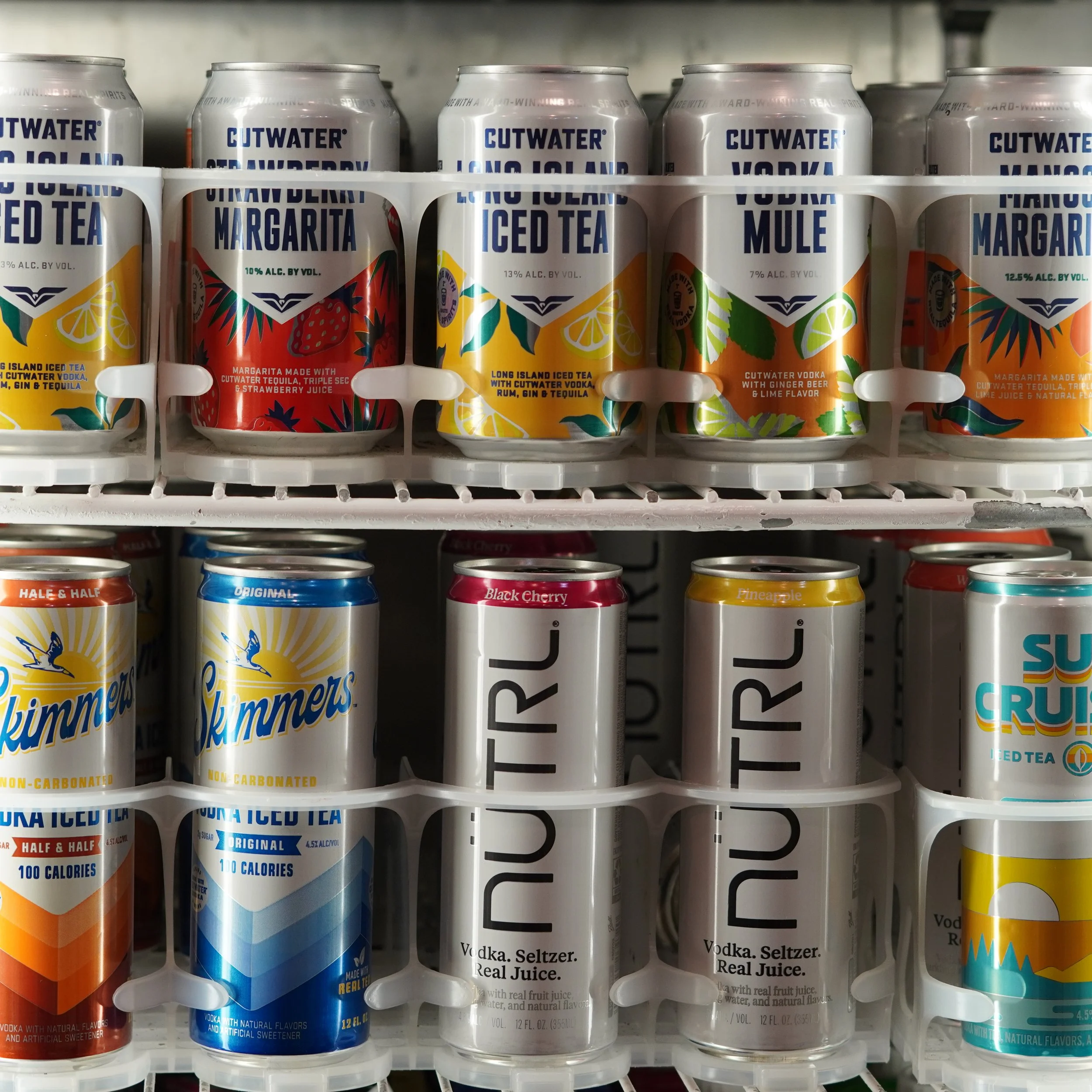 Assorted canned beverages on store shelves, including Cutwater Long Island Iced Tea, Margarita, Vodka Mule, and other flavored drinks.
available at The French Kitchen , one-stop shop on 4th Fllor of The Westin Bonaventure Hotel