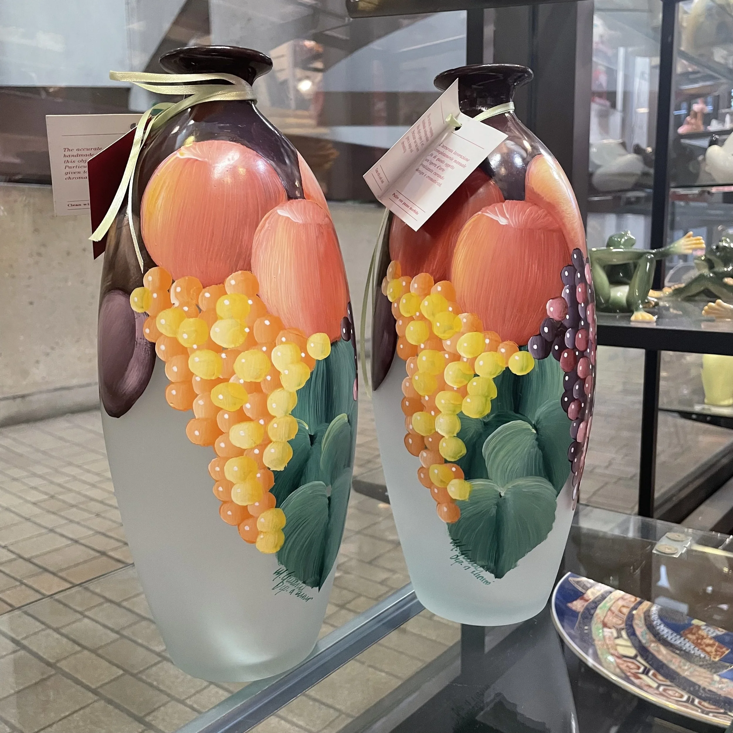 Italian hand-painted vase signed by the artist, available at The French kitchen Convenience & Liquor Store in downtown Los Angeles