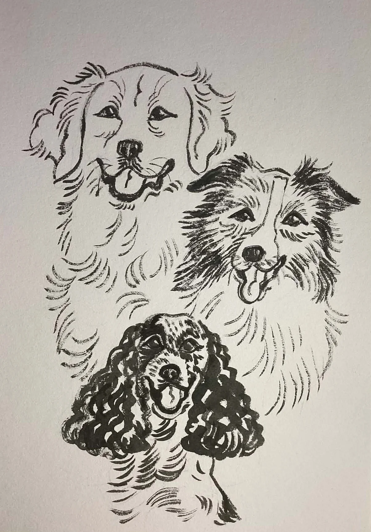 PORTRAIT encre de Chine A5 (3 animaux)