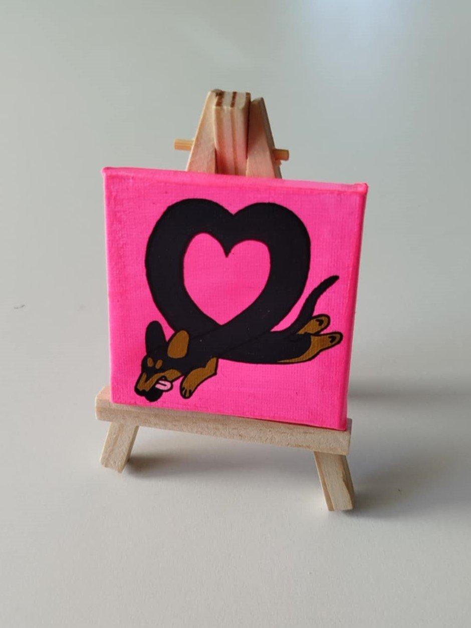 MINI TOILE "Teckel love" noir et feu