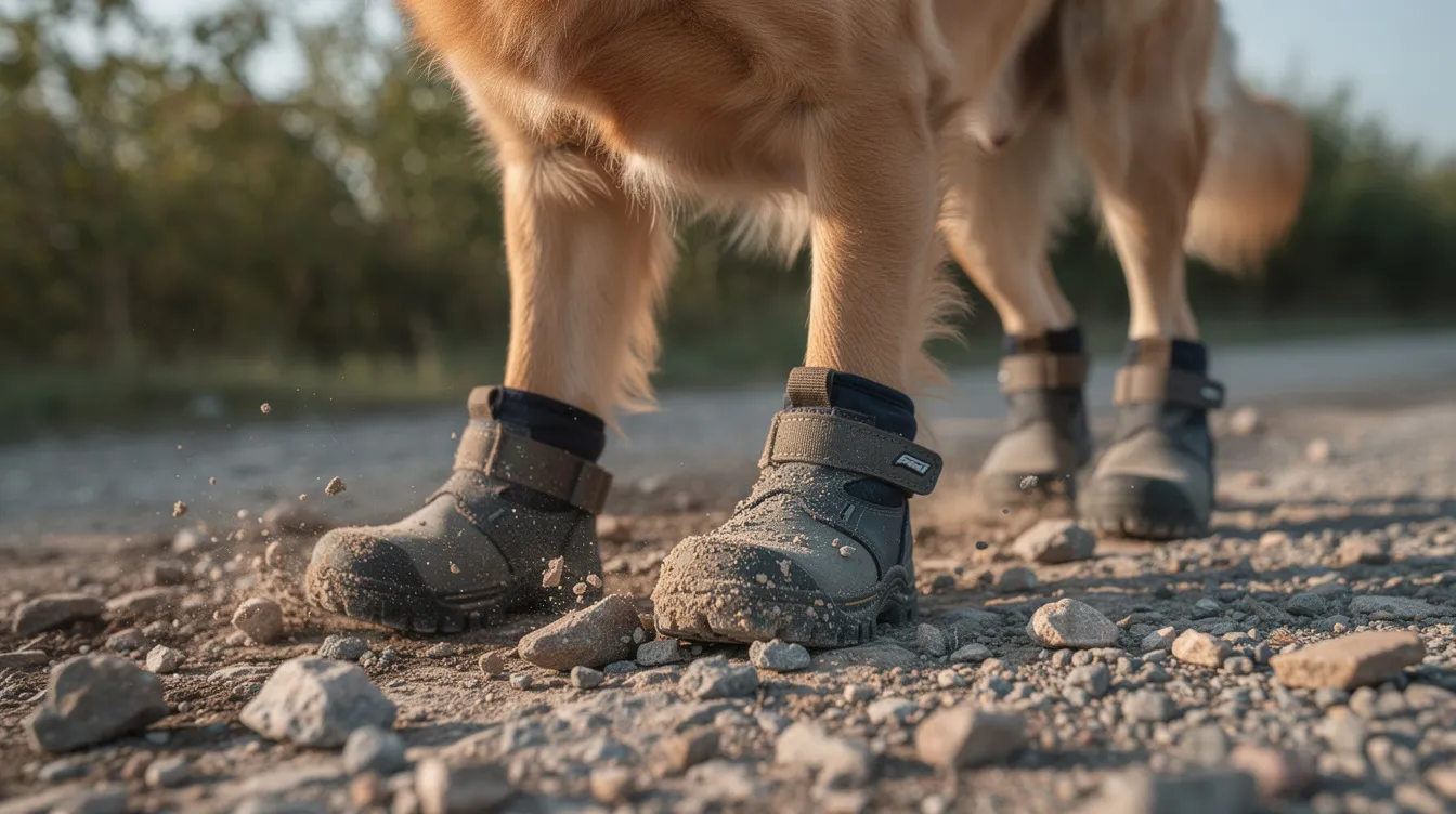 dog wear paw protectors in hot soil