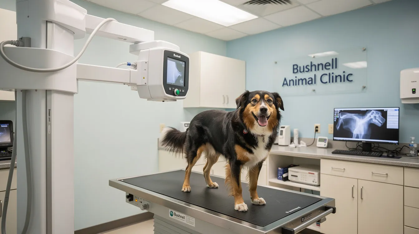 dog ready for xrays at bushnell animal clinic